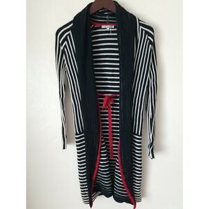 ALBERTO MAKALI Women's Tie Front Striped‎ Black White Cardigan Sweater Size XS